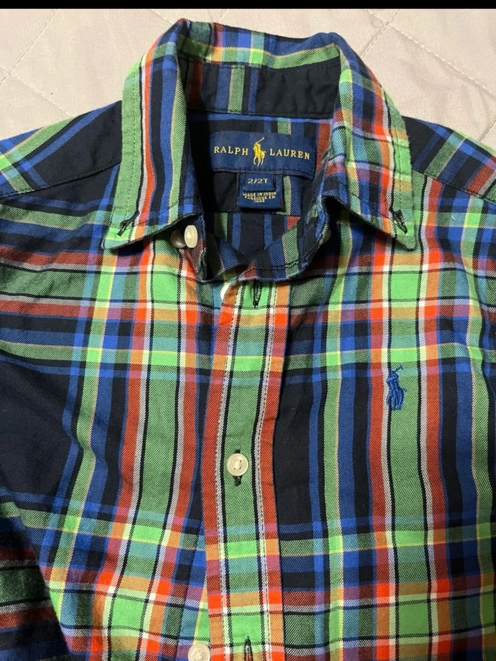 Ralph Lauren Navy and Green Plaid Button-Down Shirt Set Size 2T